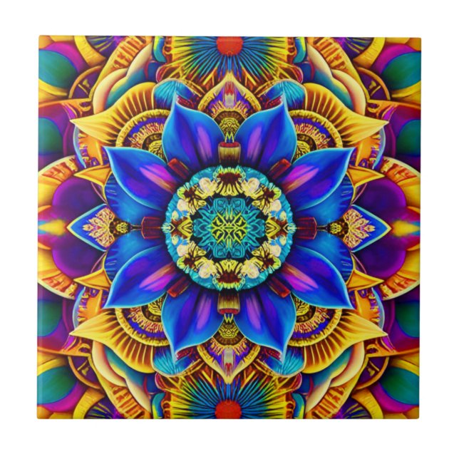 Azulejo Mandalá Azul Sunshine  (Frente)