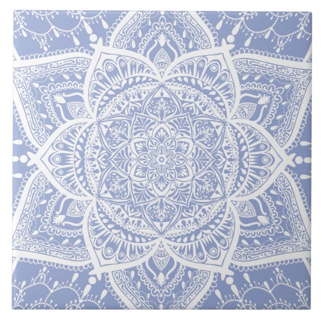 Azulejo Mandala azul y blanca - Loergann en Blueberry (Frente)