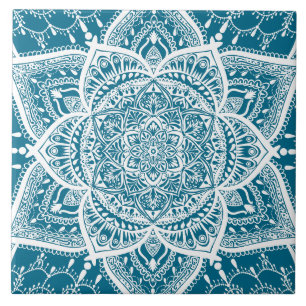 Azulejo Mandala azul y blanco - Loergann en madera