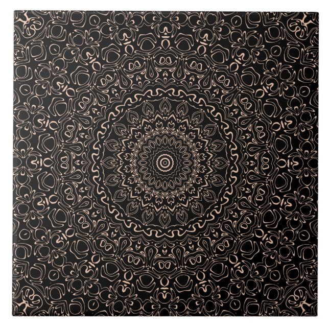 Azulejo Mándala beige de albaricoque con elegante simetría (Frente)