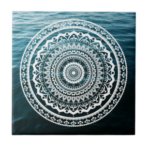 Azulejo Mandala Blanca Deja que el mar te libere