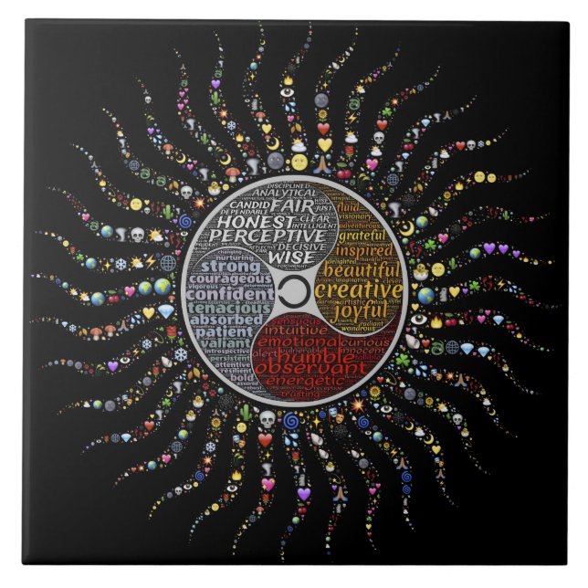 Azulejo Mandala bohemiana, palabras positivas inspiradoras (Frente)