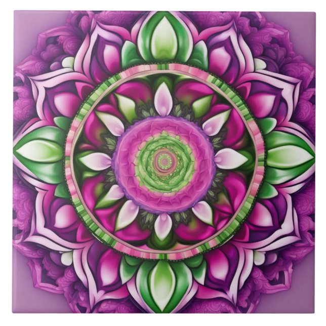 Azulejo Mandala Bohemias Púrpura, Rosa, Verde (Frente)