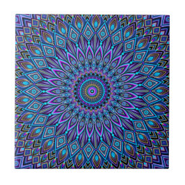 Azulejo Mandala Boho Azul Verde azulado Purple Peacock Ori