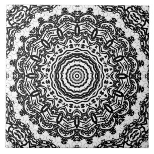 Azulejo Mandala, caleidoscopio, blanco y negro, adorno