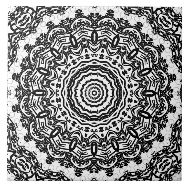 Azulejo Mandala, caleidoscopio, blanco y negro, adorno (Frente)