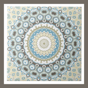 Azulejo Mandala costera en tonos de arena, azul y madera d