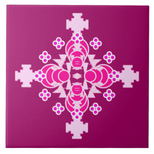 Azulejo Mandala de cuatro puntos - rosa pálido y ciruela