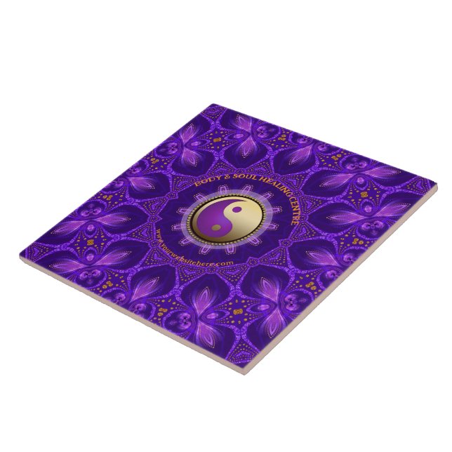 Azulejo Mandala de curación de energía rosada de oro púrpu (Lado)