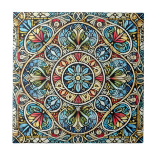 Azulejo Mandala de intrincada cristalera manchada