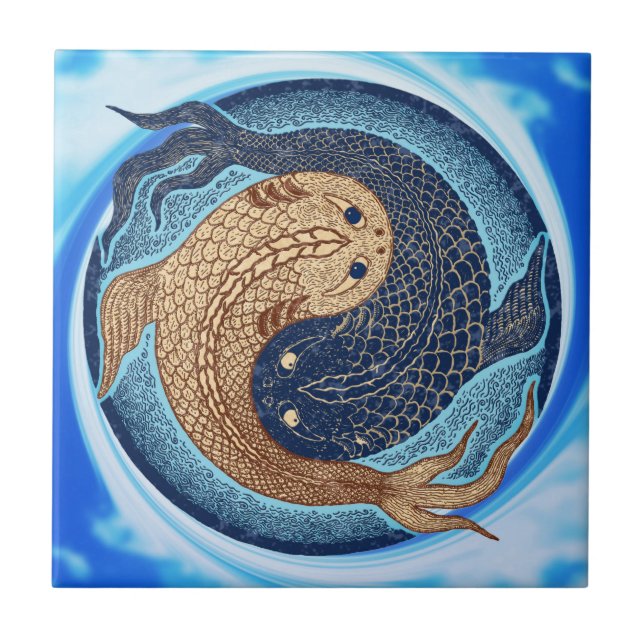 Azulejo Mandala de los pescados de Yin Yang Koi (Frente)