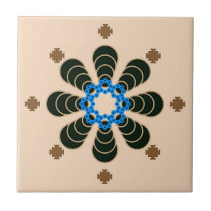 Azulejo Mandala de ocho puntos, chocolate, Tan, Beige y Az