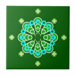 Azulejo Mandala de ocho puntos, Dark Jade Green y Aqua