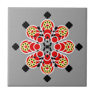 Azulejo Mandala de ocho puntos, rojo, gris y negro