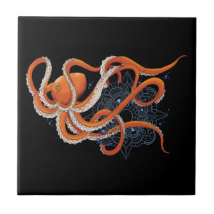 Azulejo Mandala de Pulpo Atractivo Naranja Intenso
