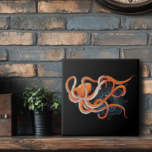 Azulejo Mandala de Pulpo Atractivo Naranja Intenso