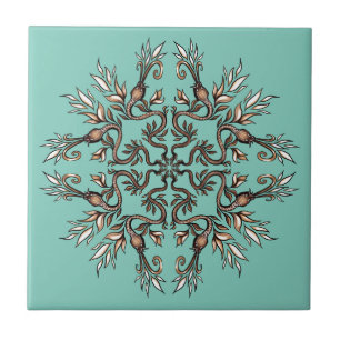 Azulejo Mandalá de Serpientes Art Nouveau - Verde Teal Osc