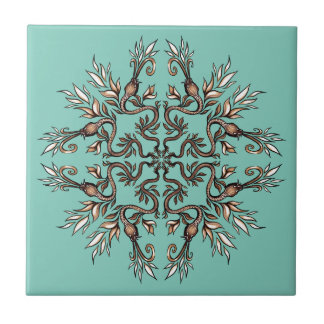 Azulejo Mandalá de Serpientes Art Nouveau - Verde Teal Osc