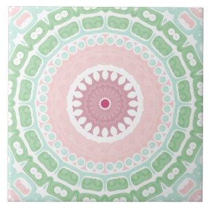 Azulejo Mándala Decorativa de Menta y Rosa