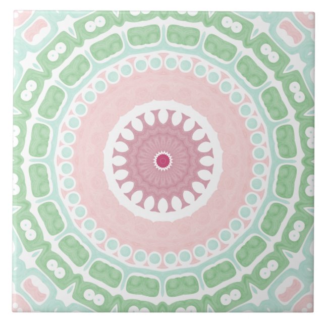 Azulejo Mándala Decorativa de Menta y Rosa (Frente)