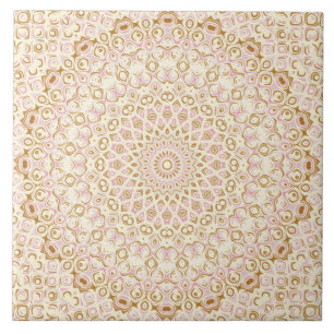 Azulejo Mándala decorativo rosa y dorado