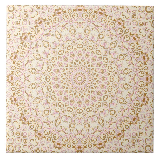 Azulejo Mándala decorativo rosa y dorado (Frente)