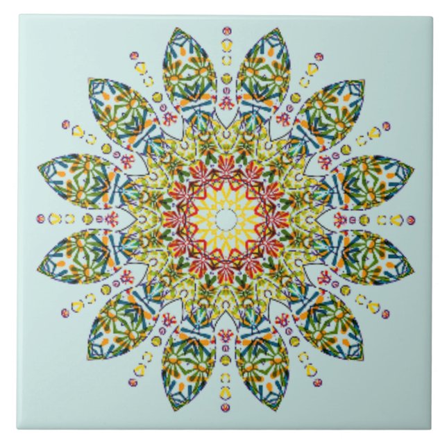 Azulejo Mandala dorada verde ornato (Frente)