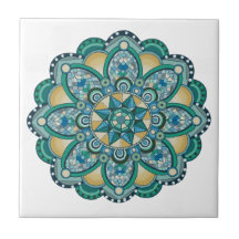 Mandala en azul, verde y oro