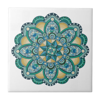 Azulejo Mandala en azul, verde y oro