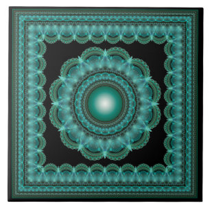 Azulejo Mandala enmarcada brillante fractal