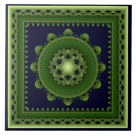 Azulejo Mandala enmarcada en forma de fractal verde esplén