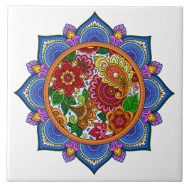 Azulejo Mandala floral pintada de bonito