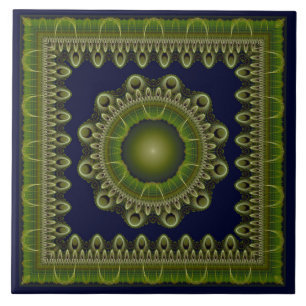 Azulejo Mándala fractal brillante enmarcado
