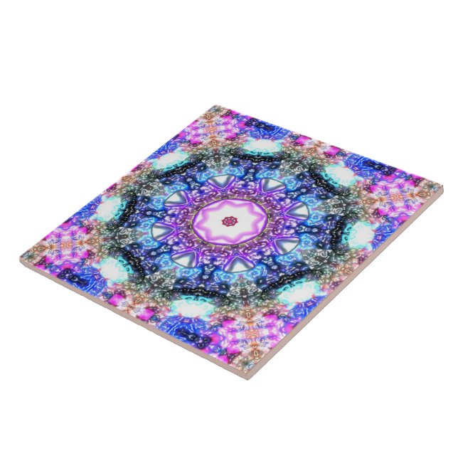 Azulejo mandala fractal floral brillante brillante   (Lado)
