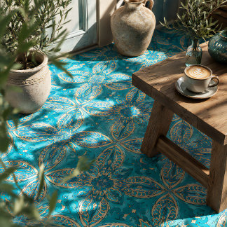 Azulejo Mandalá Fractal Turquesa