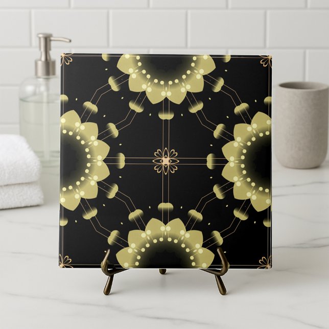 Azulejo Mandala geométrica luminosa de oro negro árabe (Subido por el creador)