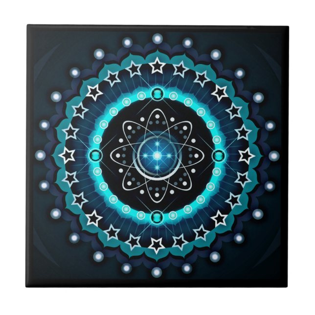 Azulejo Mandala Kaleidoscope con fondo negro (Frente)