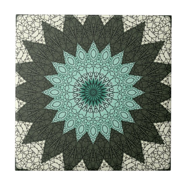 Azulejo Mandala Kaleidoscope en verde y azul (Frente)