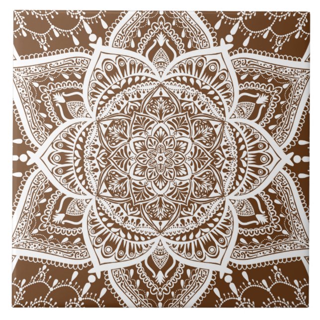 Azulejo Mandala marrón y blanco - Loergann en maíz (Frente)