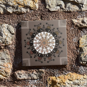 Azulejo mándala moderno chic negro blanco simple marrón