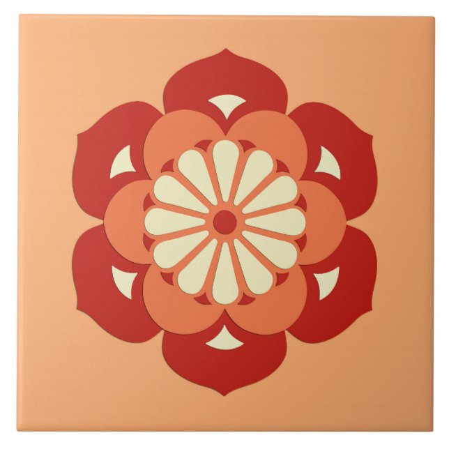 Azulejo Mandala, Naranja Pastel y mandarín (Frente)