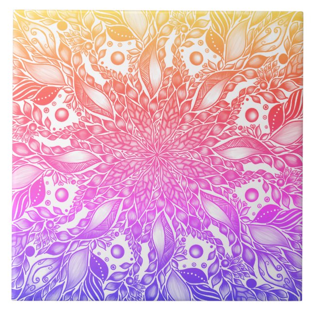 Azulejo Mandala negra de arco iris (Frente)