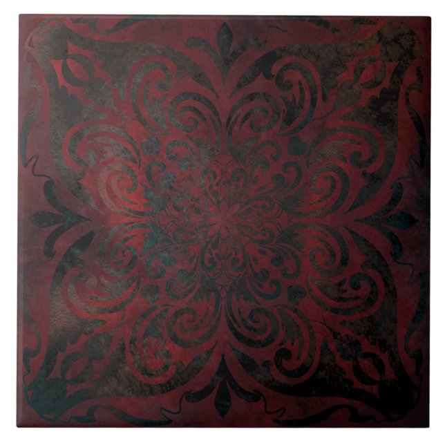 Azulejo mandala negro romántico elegante (Frente)