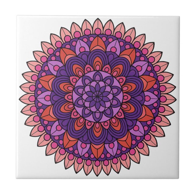 Azulejo Mandala púrpura y rosa (Frente)