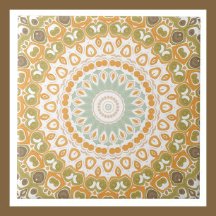 Azulejo Mandala retro Sunrise en Naranja, verde y marrón