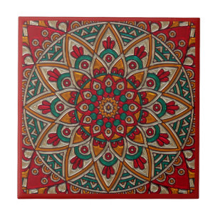 Azulejo Mandala. rico, rojo