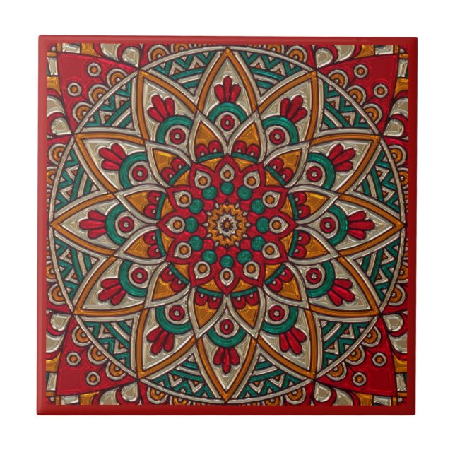Azulejo Mandala. rico, rojo (Frente)