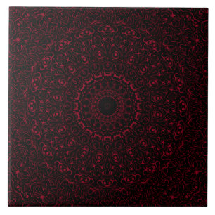Azulejo Mandala roja borgoñona con simetría ornamental