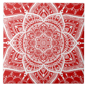 Azulejo Mandala roja y blanca - Loergans en cerezo