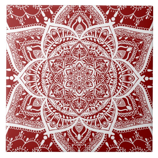 Azulejo Mandala roja y blanca - Loergans en frambuesa (Frente)